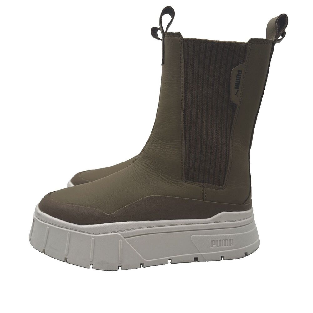 PUMA Mayze Stack Round Toe Pull On Platform Chelsea Womens Brown Casual Boots 8